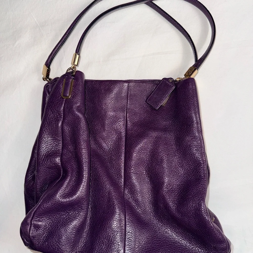 Coach Madison-Phoebe Pebbled Leather Shoulder Bag – Eggplant Purple